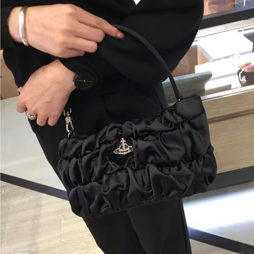 Vivienne Westwood Black Satin Ruffled Shoulder Bag